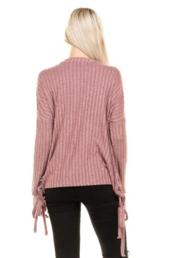 Home For The Weekend Side Lace-Up Ribbed Top -Selected Women's Clothing Store RT31370L DSR 3