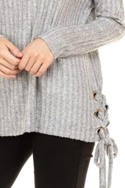 Home For The Weekend Side Lace-Up Ribbed Top -Selected Women's Clothing Store RT31370L HGR 3