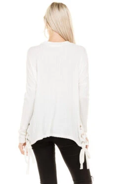 Home For The Weekend Side Lace-Up Ribbed Top -Selected Women's Clothing Store RT31370L WHT 2