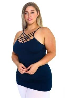 Plus Size Seamless Strappy Front Cami Top -Selected Women's Clothing Store SML613P NVY 6b59c62a f564 4b8c 8fd2 e23b56b4ce91