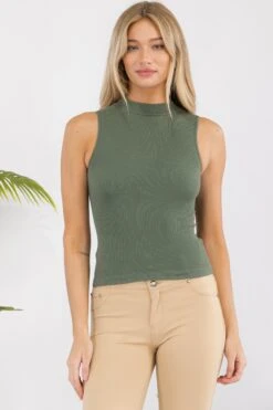 Women’s Always Classy Ribbed Mock Neck Tank -Selected Women's Clothing Store SML633 DOL 827NPT007 KHA 4