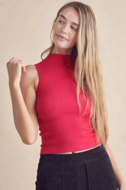 Women’s Always Classy Ribbed Mock Neck Tank -Selected Women's Clothing Store SML633 FUS l