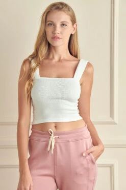 Women’s Seamless Textured Crop Tank -Selected Women's Clothing Store SML634 WHT l