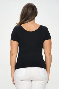 Plus Size Women’s Essential Reversible Seamless Short Sleeve Top -Selected Women's Clothing Store SML639P BLK 3