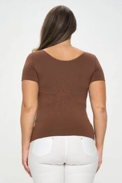 Plus Size Women’s Essential Reversible Seamless Short Sleeve Top -Selected Women's Clothing Store SML639P COF 3