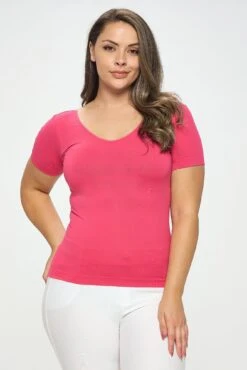 Plus Size Women’s Essential Reversible Seamless Short Sleeve Top -Selected Women's Clothing Store SML639P FUS