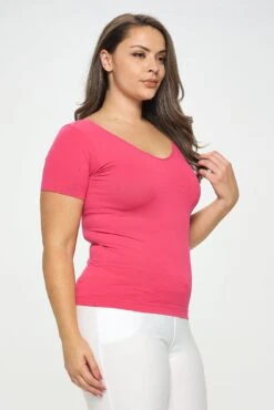 Plus Size Women’s Essential Reversible Seamless Short Sleeve Top -Selected Women's Clothing Store SML639P FUS 2