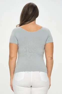 Plus Size Women’s Essential Reversible Seamless Short Sleeve Top -Selected Women's Clothing Store SML639P GRY 3