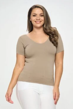 Plus Size Women’s Essential Reversible Seamless Short Sleeve Top -Selected Women's Clothing Store SML639P LMO