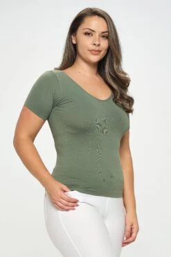 Plus Size Women’s Essential Reversible Seamless Short Sleeve Top -Selected Women's Clothing Store SML639P SOL 2