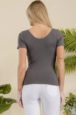 Women’s Essential Reversible Seamless Short Sleeve Top -Selected Women's Clothing Store SML639 CHA 3