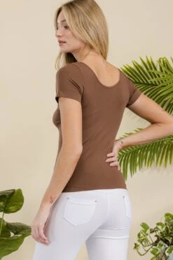 Women’s Essential Reversible Seamless Short Sleeve Top -Selected Women's Clothing Store SML639 COF 3