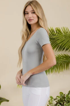 Women’s Essential Reversible Seamless Short Sleeve Top -Selected Women's Clothing Store SML639 GRY 2