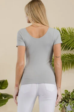 Women’s Essential Reversible Seamless Short Sleeve Top -Selected Women's Clothing Store SML639 GRY 3