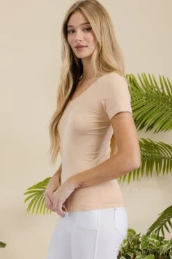 Women’s Essential Reversible Seamless Short Sleeve Top -Selected Women's Clothing Store SML639 NUD 2