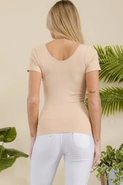 Women’s Essential Reversible Seamless Short Sleeve Top -Selected Women's Clothing Store SML639 NUD 3