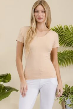 Women’s Essential Reversible Seamless Short Sleeve Top -Selected Women's Clothing Store SML639 NUD 4