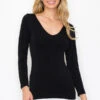 Women’s Seamless Reversible V-Neck Long Sleeve Top -Selected Women's Clothing Store SML640N BLK l