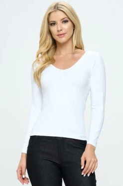 Seamless Long Sleeve Top -Selected Women's Clothing Store SML640 WHT