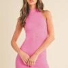 Women’s Ribbed Turtle Neck Fitted Dress -Selected Women's Clothing Store SML645 PNK