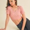 Seamless Ribbed Short Sleeve Crop Top -Selected Women's Clothing Store SML646 DSR