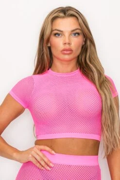 Women's Sheer Short Sleeves Fishnet Crop Top -Selected Women's Clothing Store SML650 NPK