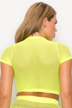 Women's Sheer Short Sleeves Fishnet Crop Top -Selected Women's Clothing Store SML650 NYL 3