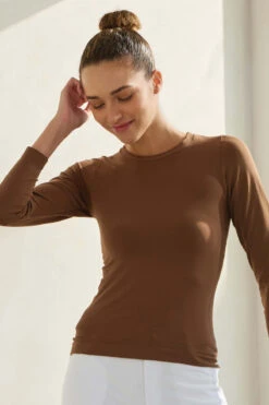 Women’s Essential Seamless Long Sleeve Top -Selected Women's Clothing Store SML656 COF 4