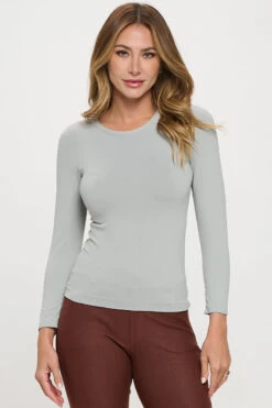 Women’s Essential Seamless Long Sleeve Top -Selected Women's Clothing Store SML656 GRY 827JN285 COF 2