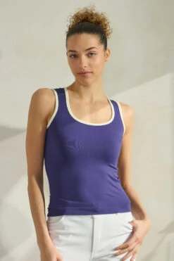 Women’s Ringer Seamless Tank Top -Selected Women's Clothing Store SML658 MNBIVY 827JN285 WHT 10