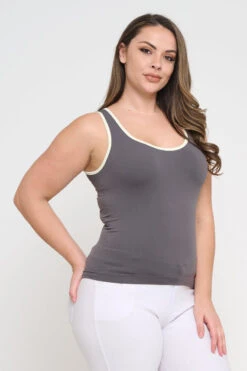 Plus Size Women’s Ringer Seamless Tank Top -Selected Women's Clothing Store SML658P CHAIVY 827JN251P WHT 5