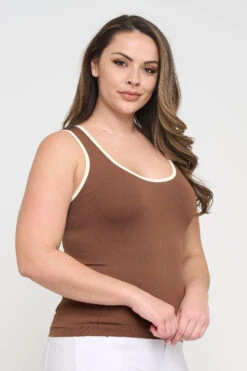 Plus Size Women’s Ringer Seamless Tank Top -Selected Women's Clothing Store SML658P COFIVY 827JN251P WHT 5