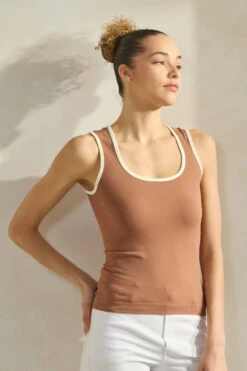 Women’s Ringer Seamless Tank Top -Selected Women's Clothing Store SML658 MCHIVY 817JG285 WHT 11