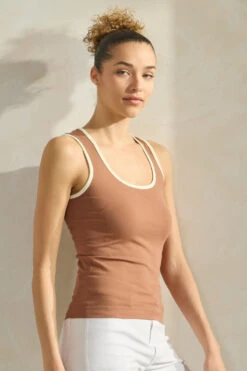 Women’s Ringer Seamless Tank Top -Selected Women's Clothing Store SML658 MCHIVY 817JG285 WHT 12