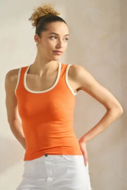 Women’s Ringer Seamless Tank Top -Selected Women's Clothing Store SML658 RORIVY 817JG285 WHT 18