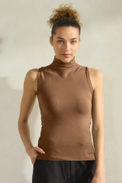 Plus Size Women’s Mock Neck Seamless Tank Top -Selected Women's Clothing Store SML659 COF 817NPT005 COF 2 LENGTH EDIT