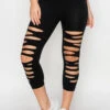 Ripped And Distressed Seamless Leggings -Selected Women's Clothing Store SML826011 BLK1