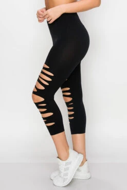 Ripped And Distressed Seamless Leggings -Selected Women's Clothing Store SML826011 BLK2