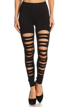 Ripped And Distressed Seamless Leggings -Selected Women's Clothing Store SML827013 BLK 74ed8559 11f5 48d0 9a55 8b0dd3f04172