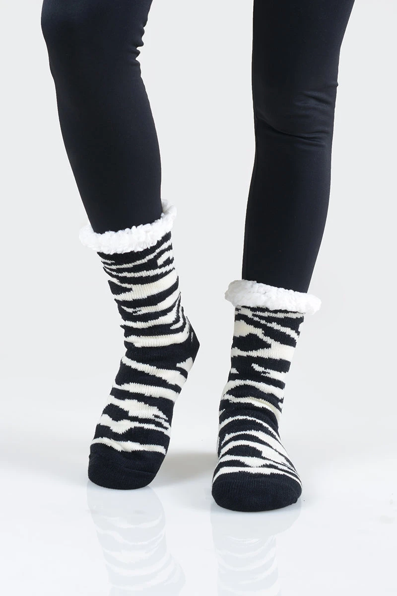 Animal Striped Faux Sherpa Thermal Christmas Slipper Socks