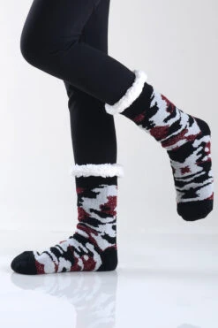 Camouflage Faux Sherpa Thermal Christmas Slipper Socks -Selected Women's Clothing Store TMSK033 03