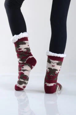 Camouflage Faux Sherpa Thermal Christmas Slipper Socks -Selected Women's Clothing Store TMSK033 04