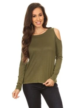 Give The Cold Shoulder Top -Selected Women's Clothing Store TP1001 OLV