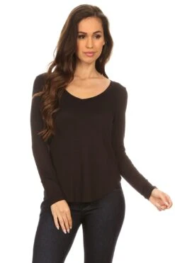 Look Your Best V-Neck Long Sleeve Top -Selected Women's Clothing Store TP1002 BLK
