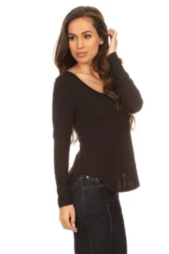 Look Your Best V-Neck Long Sleeve Top -Selected Women's Clothing Store TP1002 BLK 3