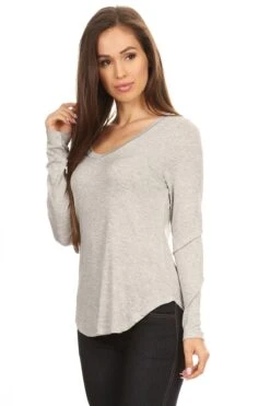 Look Your Best V-Neck Long Sleeve Top -Selected Women's Clothing Store TP1002 HGR 2