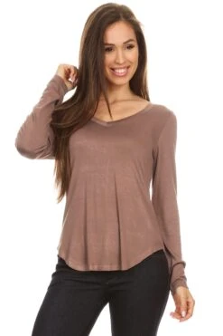 Look Your Best V-Neck Long Sleeve Top -Selected Women's Clothing Store TP1002 MOC 1