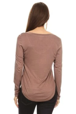 Look Your Best V-Neck Long Sleeve Top -Selected Women's Clothing Store TP1002 MOC 4