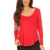 Look Your Best V-Neck Long Sleeve Top -Selected Women's Clothing Store TP1002 RED 2