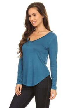 Look Your Best V-Neck Long Sleeve Top -Selected Women's Clothing Store TP1003 TEAL